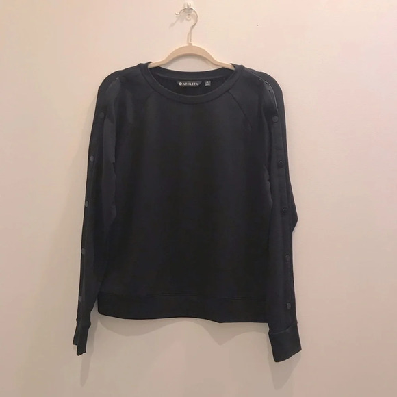Athleta Snappy Sweatshirt Long Sleeve Crewneck Pullover Snap Sleeves NWOT - Picture 2 of 7